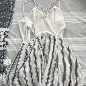 White and Black Striped Romper